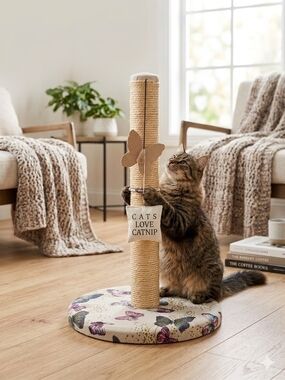 ​Cat Scratching Post with Sisal Rope & Hanging Catnip Toy - Butterfly Design